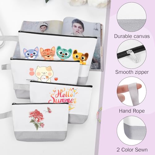Sinzip 10 Pieces Cotton Canvas Makeup Bag with Bottom and Strap MultiPurpose Cosmetic Bag with Zipper Travel Toiletry Pouch Blank DIY Craft Bag WhiteGrey M - Image 3