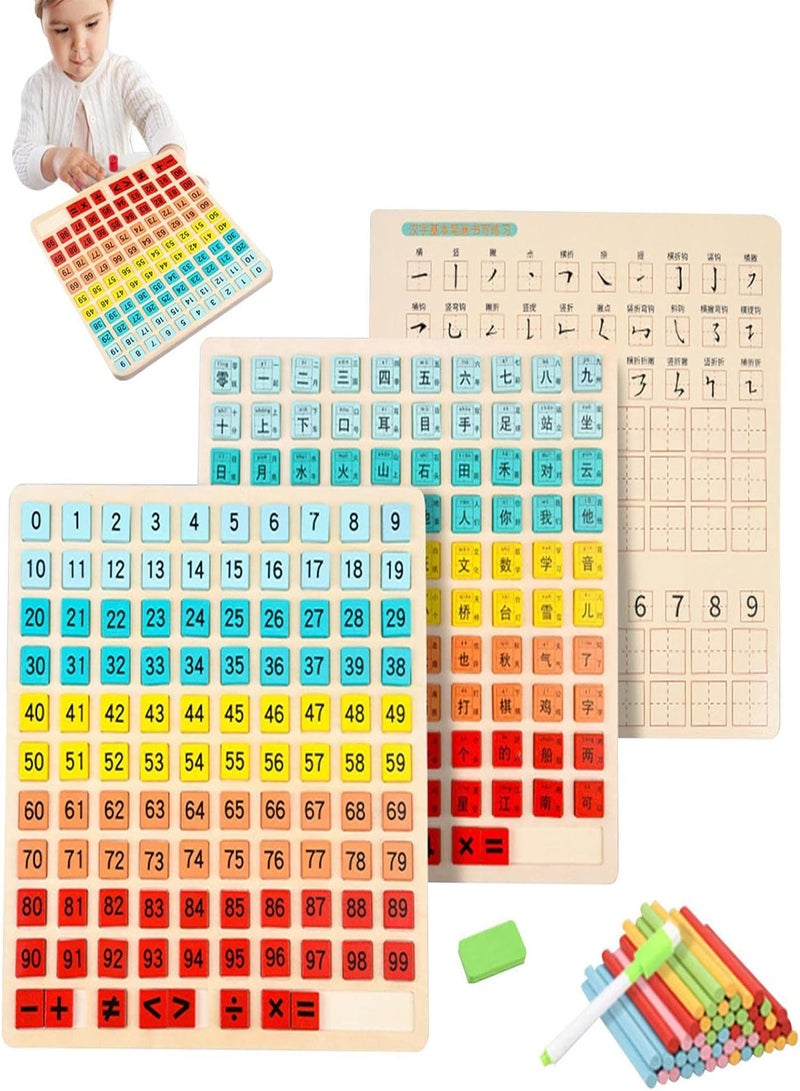 GGOOT Wooden Math Multiplication Board - 1-100 Numbers Blocks Manipulatives,Multiplication Table, Montessori Trays Times Puzzles, Math Chart Counting Toy For Kids Kindergarten - Image 1