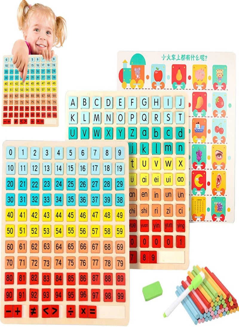 GGOOT Wooden Math Multiplication Board - 1-100 Numbers Blocks Manipulatives,Multiplication Table, Montessori Trays Times Puzzles, Math Chart Counting Toy For Kids Kindergarten - Image 5