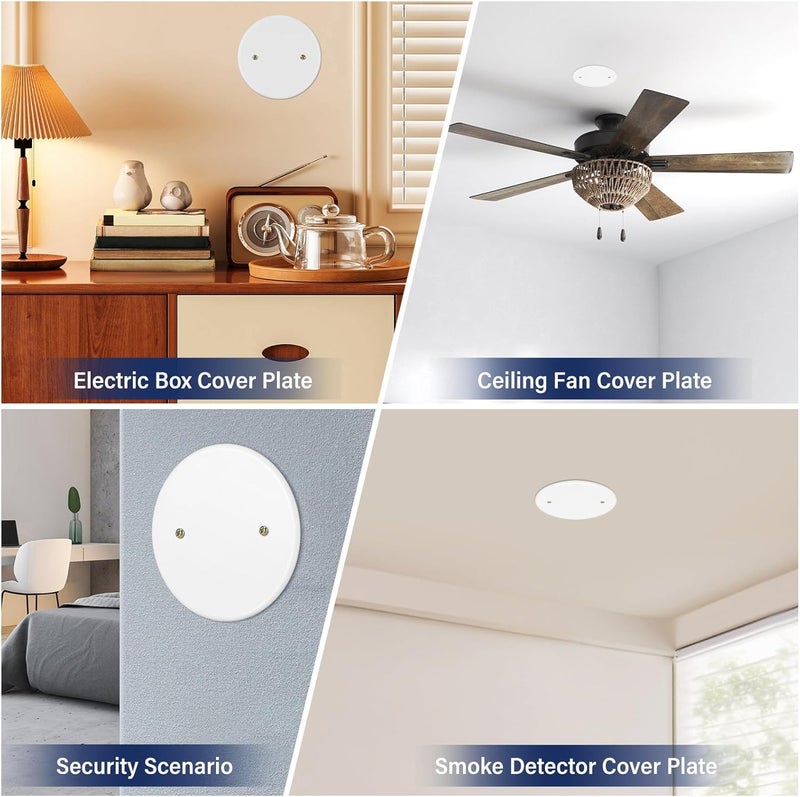 Ceiling Electrical Box Cover Plate, Plastic Flat Blank Wall Hole Cover for Ceiling and Wall, White, Set of 4 - Image 3