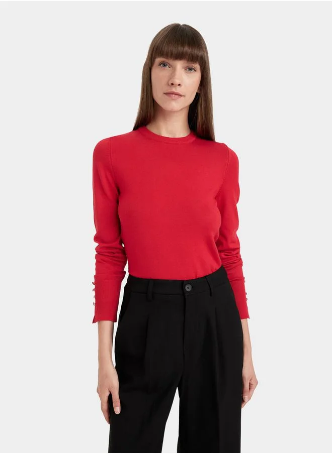 DeFacto Crew Neck Button Detail Regular Fit Sweater by Styli