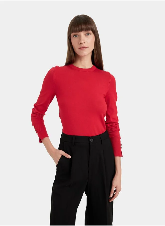 DeFacto Crew Neck Button Detail Regular Fit Sweater by Styli