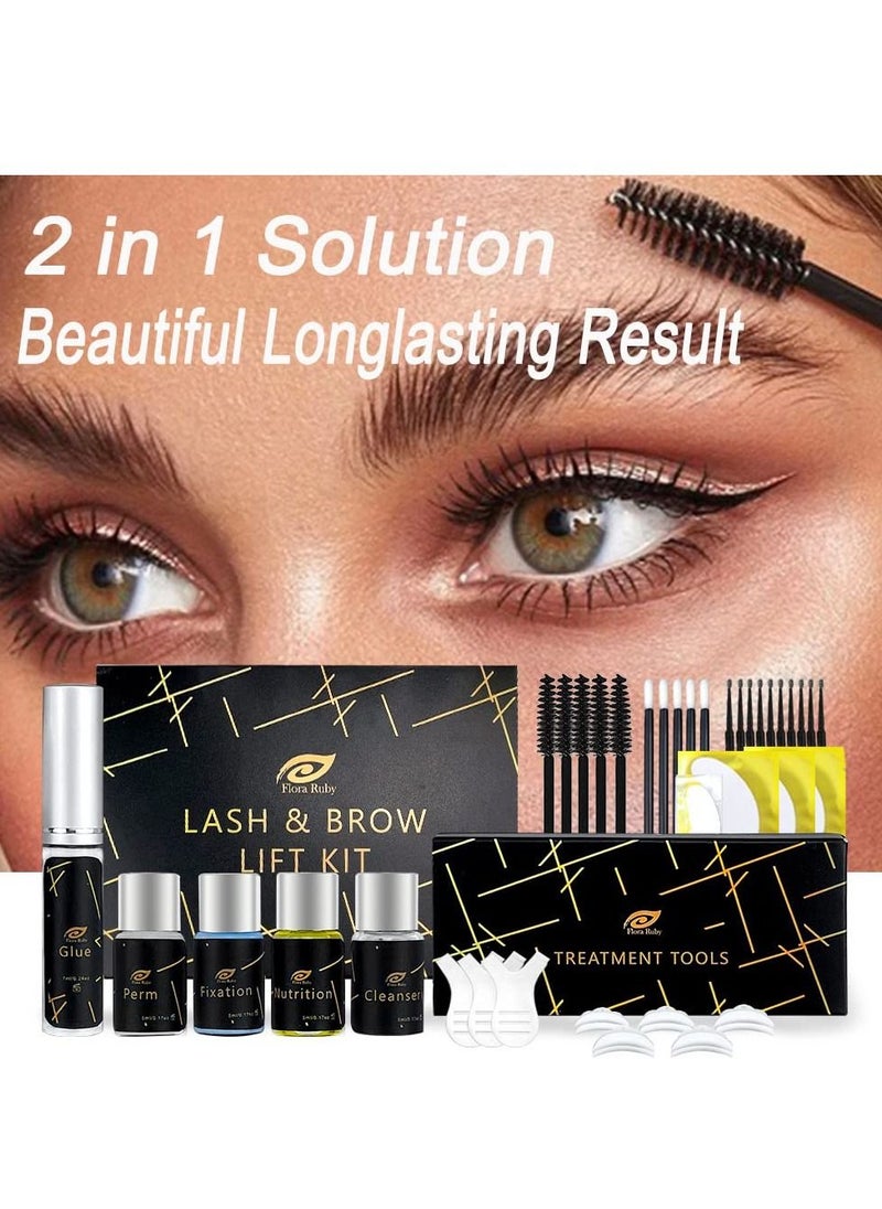 FLORA RUBY طقم تصفيح الحواجب ورفع الرموش 2 في 1، تصفيح احترافي للحواجب ورفع الرموش في المنزل لمدة 6-8 أسابيع، طقم تجعيد الرموش والحواجب بنفسك، يدوم طويلاً  - Image 2