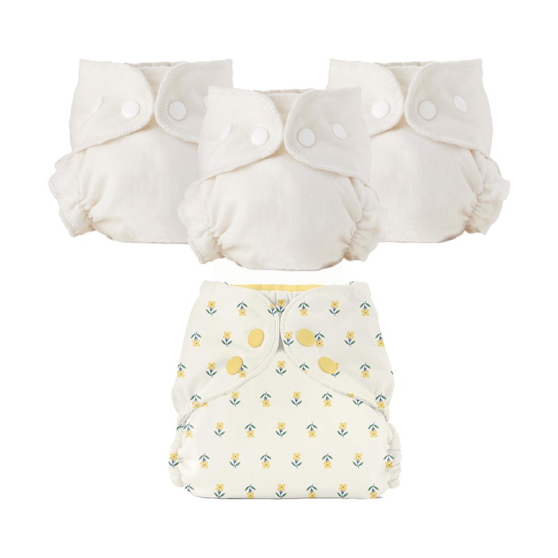 Esembly Cloth Diaper Bundle Set - 3 Organic Cotton Absorbent Inners and 1 Waterproof Outer Diaper Cover - Reusable, Washable, Snap Closure Cloth Diapers - Size 2 (18-35lbs), Off-Leash - Image 1