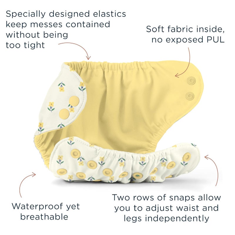 Esembly Cloth Diaper Bundle Set - 3 Organic Cotton Absorbent Inners and 1 Waterproof Outer Diaper Cover - Reusable, Washable, Snap Closure Cloth Diapers - Size 2 (18-35lbs), Off-Leash - Image 5