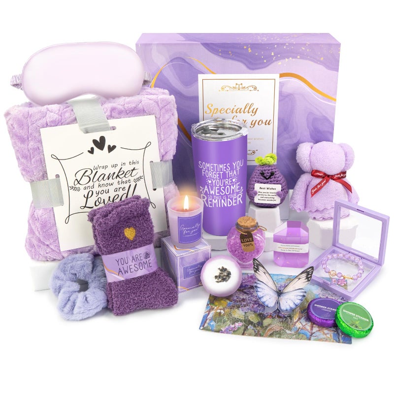 Betem Spa Gifts for Women, Lavender 16 Pcs Valentines Day Gifts for Her Girlfriend Wife Daughter Sister, Self Care Gift Baskets for Women, Thank You, Get Well, Sympathy Inspirational Care Package Spa Basket - Image 1