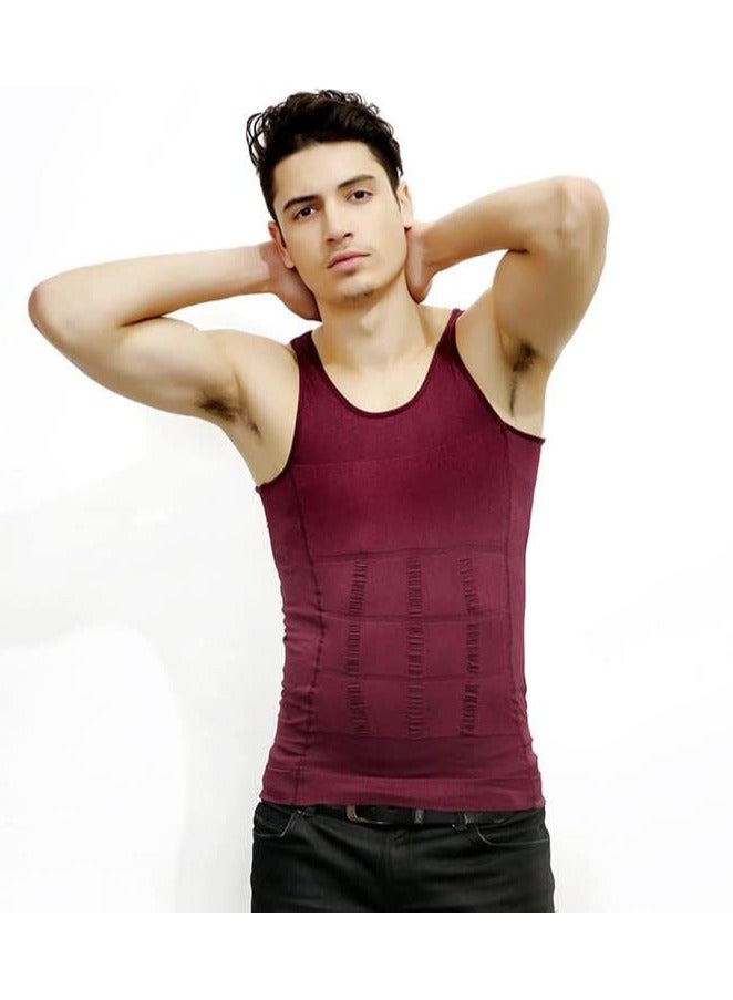 VITION Mens Slimming Body Shaper Vest Shirt Mens Athletic Compression Shirt Slimming Body Shaper Tank Top Abs Abdomen Slim Vest Undershirt (XXL) Maroon - Image 2