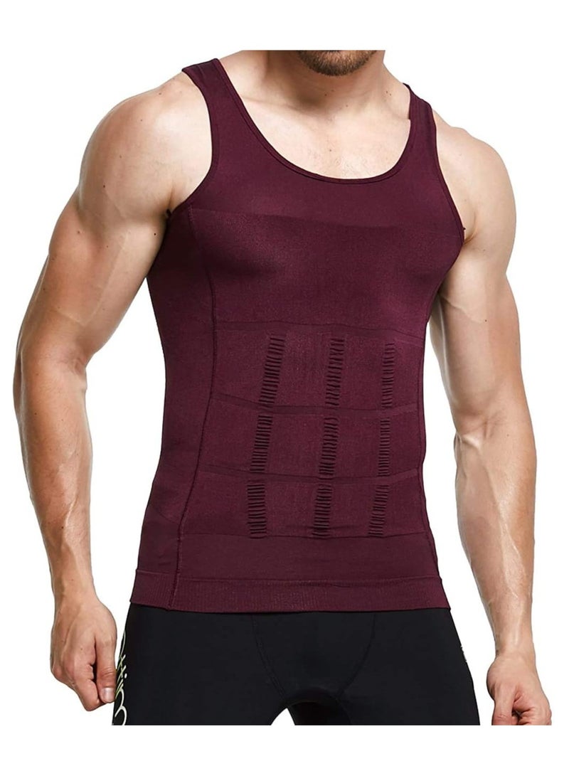 VITION Mens Slimming Body Shaper Vest Shirt Mens Athletic Compression Shirt Slimming Body Shaper Tank Top Abs Abdomen Slim Vest Undershirt (XXL) Maroon - Image 1