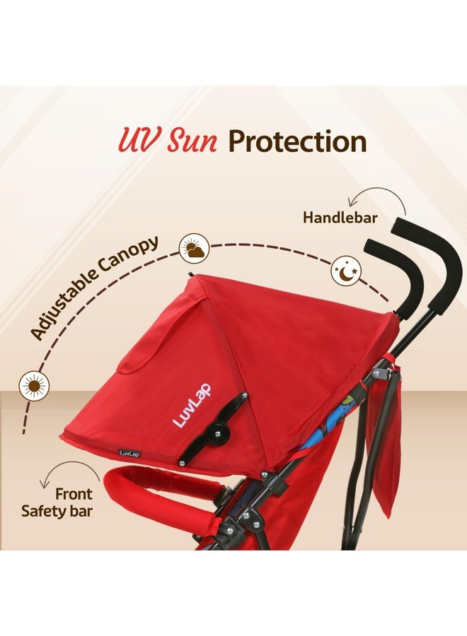 Luvlap Tutti Fruti Baby Stroller/Buggy, Lightweight, Compact & Travel Friendly Baby Pram for 6-36 Months, 5 Point Safety Harness, Adjustable seat Recline, Extendable Canopy, Upto 15Kg (Red) - Image 3