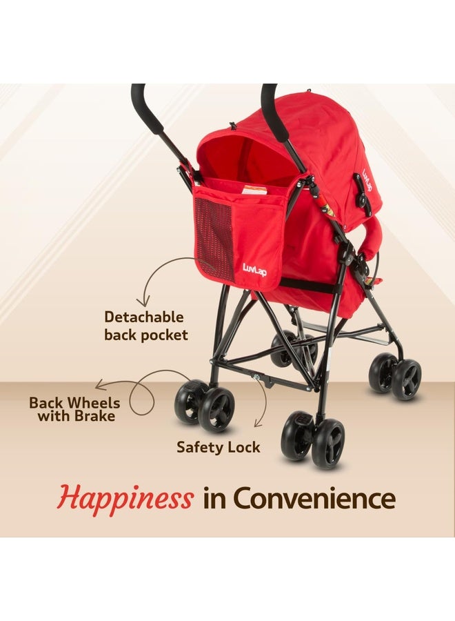 Luvlap Tutti Fruti Baby Stroller/Buggy, Lightweight, Compact & Travel Friendly Baby Pram for 6-36 Months, 5 Point Safety Harness, Adjustable seat Recline, Extendable Canopy, Upto 15Kg (Red) - Image 4