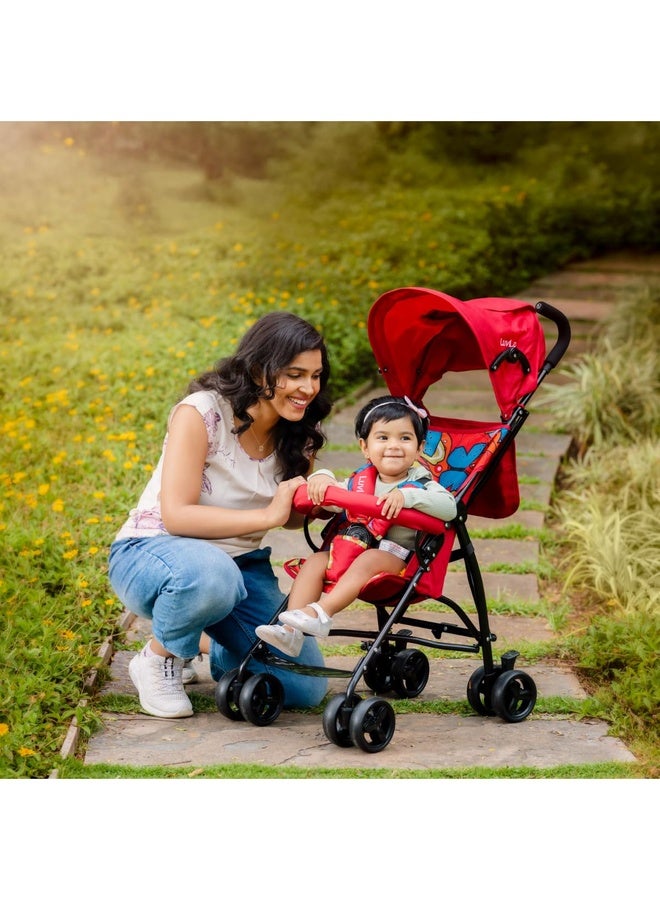 Luvlap Tutti Fruti Baby Stroller/Buggy, Lightweight, Compact & Travel Friendly Baby Pram for 6-36 Months, 5 Point Safety Harness, Adjustable seat Recline, Extendable Canopy, Upto 15Kg (Red) - Image 2