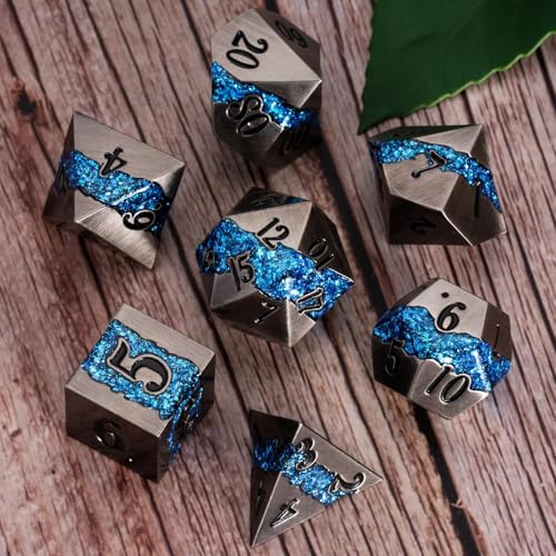 Maywin Metal DND Polyhedral DiceLarge Stripe Glitter Metallic Dice SetAntique Silver Dice 7pcs Set for Role Playing Games - Image 5
