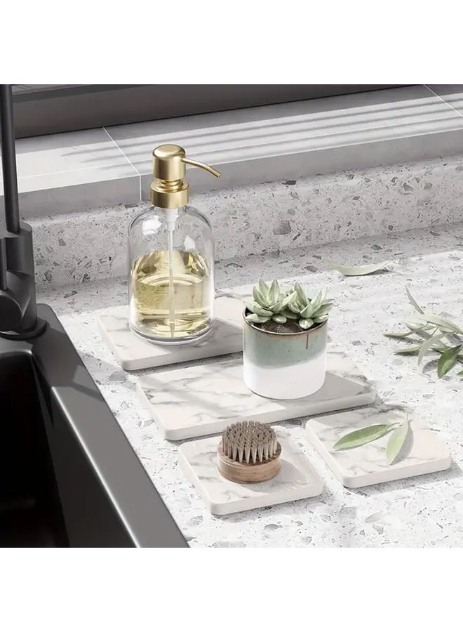 White 4 Piece Absorbent Stone Drying Tray Set For Bathroom Kitchen Countertop - Image 3