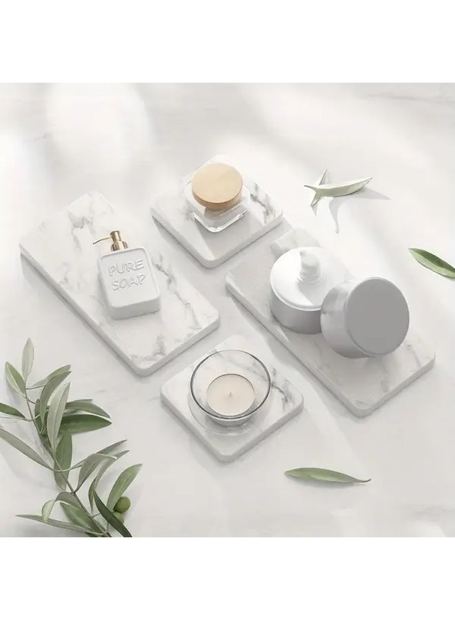 White 4 Piece Absorbent Stone Drying Tray Set For Bathroom Kitchen Countertop - Image 1