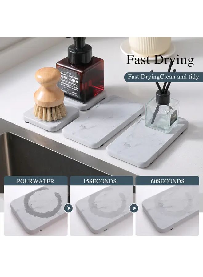 White 4 Piece Absorbent Stone Drying Tray Set For Bathroom Kitchen Countertop - Image 5