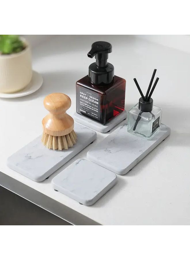 White 4 Piece Absorbent Stone Drying Tray Set For Bathroom Kitchen Countertop - Image 2