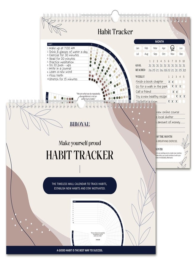 BIROYAL Habit Tracker Calendar 2026 (Undated 12 Months) - Daily Habit Tracker Jounal with Spiral Binding & Hanger - Goal Tracker - Motivational Monthly Habit Calendar - Productivity Tool and Workout Calendar - 8.3" x 11.2" (A4 Size) - Image 1