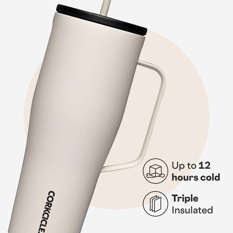 CORKCICLE Cold Cup XL Tumbler 30 oz | Reusable Water Bottle with Handle, Lid & Straw | Triple Insulated Stainless Steel | Keeps Drinks Cold 12 Hours | BPA-Free | Latte - Image 3