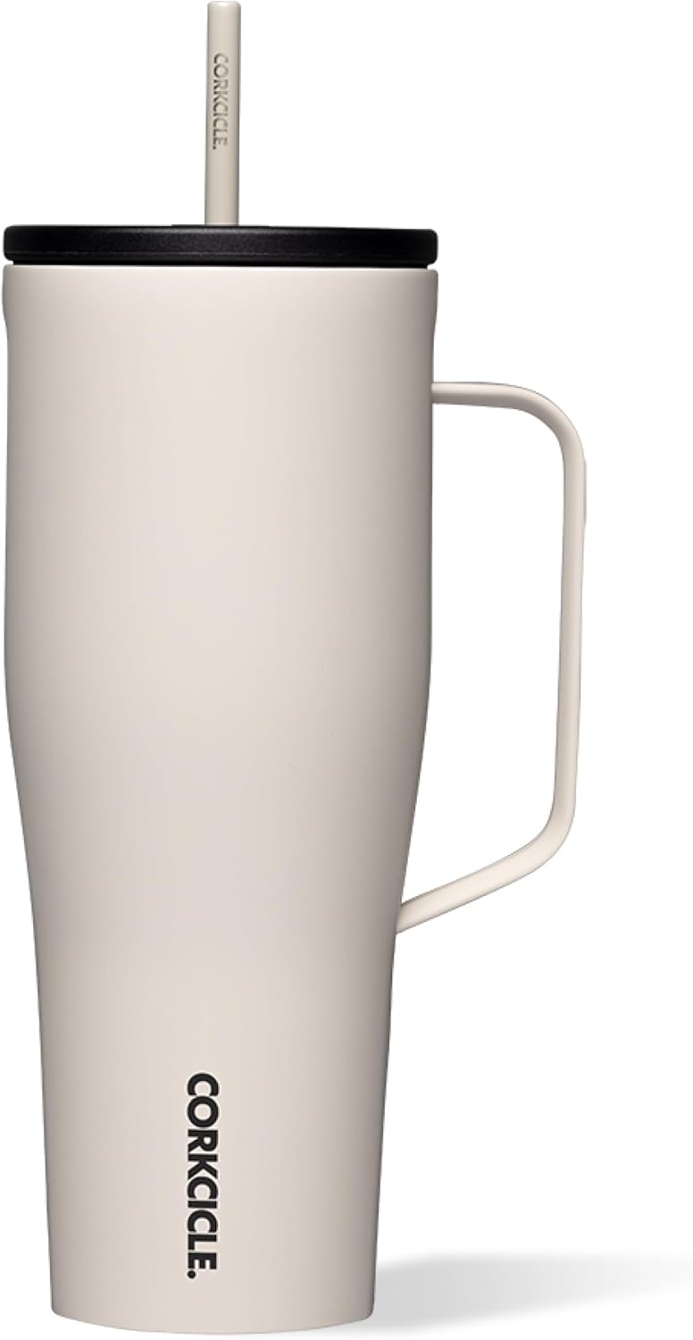 CORKCICLE Cold Cup XL Tumbler 30 oz | Reusable Water Bottle with Handle, Lid & Straw | Triple Insulated Stainless Steel | Keeps Drinks Cold 12 Hours | BPA-Free | Latte - Image 1