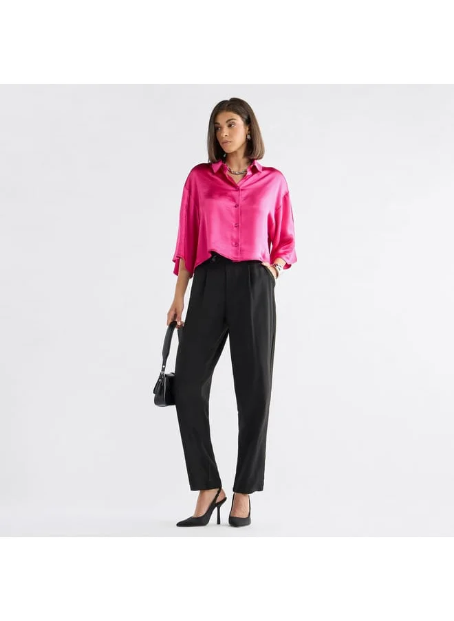 FAV Solid Pleat Detail Trousers with Button Closure