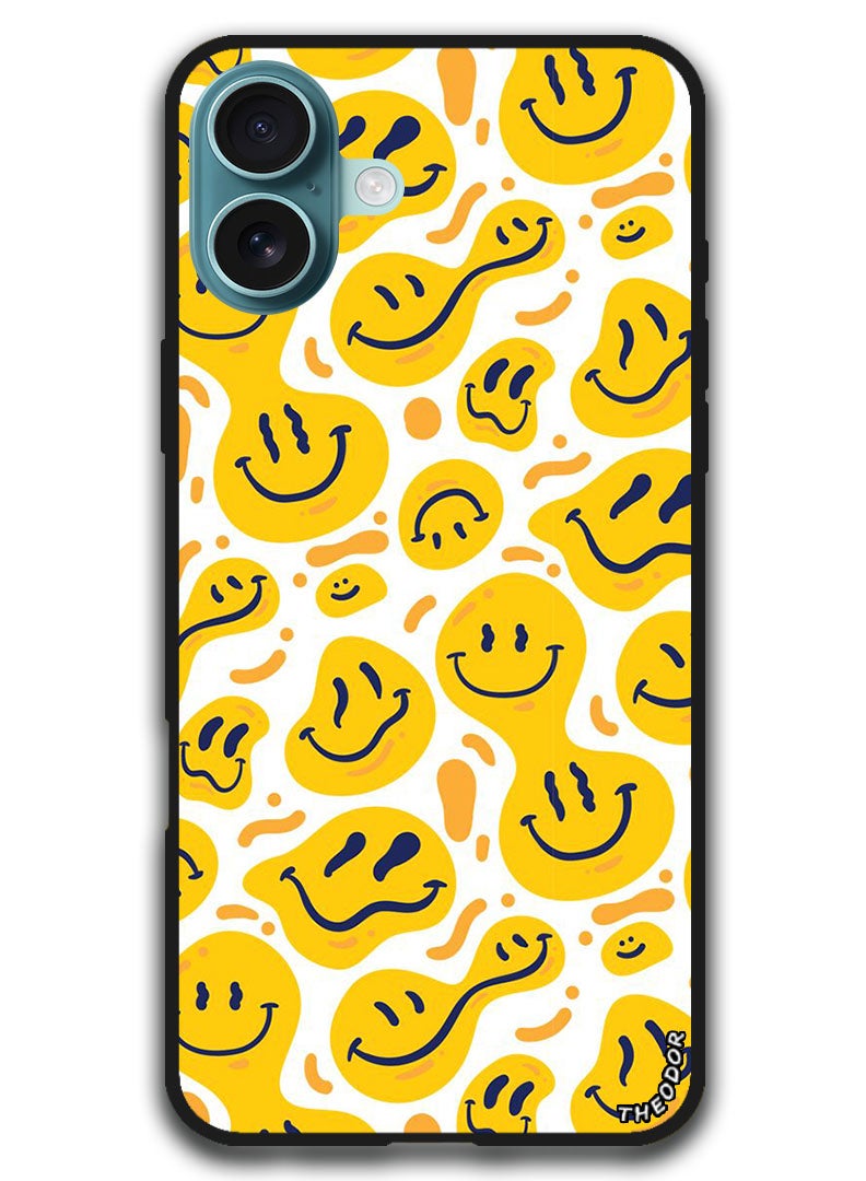 Theodor Protective Case Anti Scratch Shock Proof Bumper Cover For iPhone 16 (6.1)-inch Smileys Yellow - Image 1