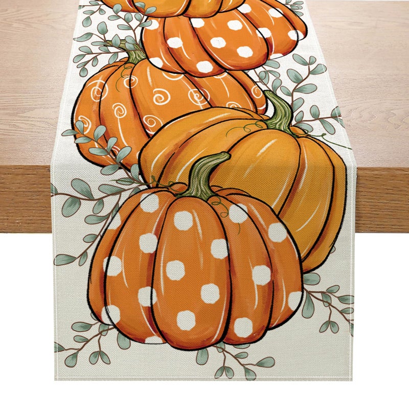 Fall Table Runner 12 x 72 Inch  Thanksgiving Table Runner for Autumn Table Decor Farmhouse Burlap Runner for Dining Room or Kitchen Pumpkin Runner for Fall Table Decorations