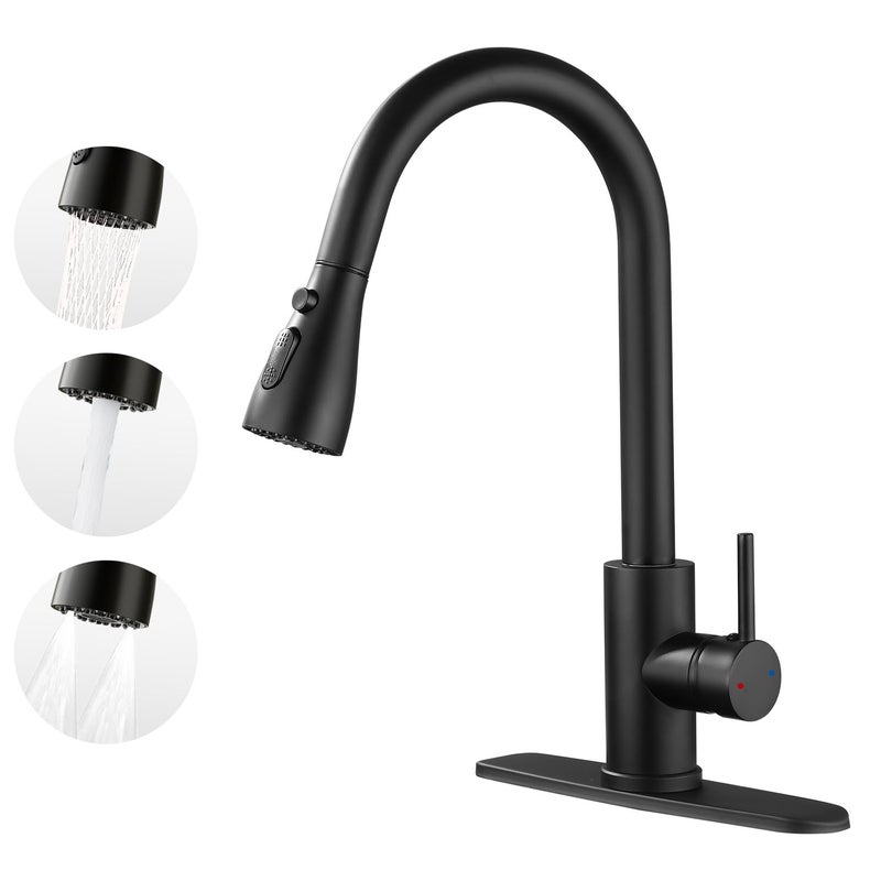 Oersitor Kitchen Faucet with Pull Down Sprayerï¼ŒStainless Steel Single Handle Kitchen Faucetï¼Œ1/3 Hole, Deck Plate Includedï¼ŒSuitable for farmhouses, Campers, Laundry Rooms, RVs, and Bars(Black) - Image 1