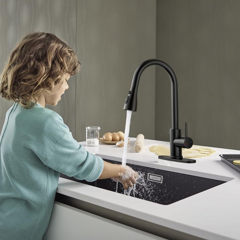 Oersitor Kitchen Faucet with Pull Down Sprayerï¼ŒStainless Steel Single Handle Kitchen Faucetï¼Œ1/3 Hole, Deck Plate Includedï¼ŒSuitable for farmhouses, Campers, Laundry Rooms, RVs, and Bars(Black) - Image 4