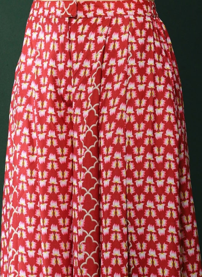 أيه كيه إس قميص وبنطلون بالازو مطبوع بالزهور بلون عنابي للنساء - Image 3