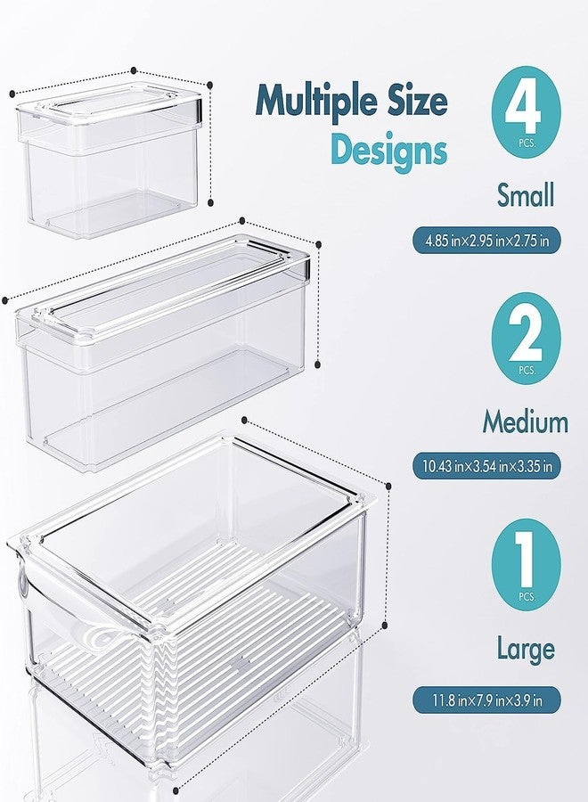 GOTIPRIDE Plastic 7 Pack Fridge Organizer, Stackable Refrigerator Organizer Bins With Lids, Bpa-Free Produce Fruit Storage Containers For Storage Clear For Food, Drinks, Vegetable Storage - Image 3