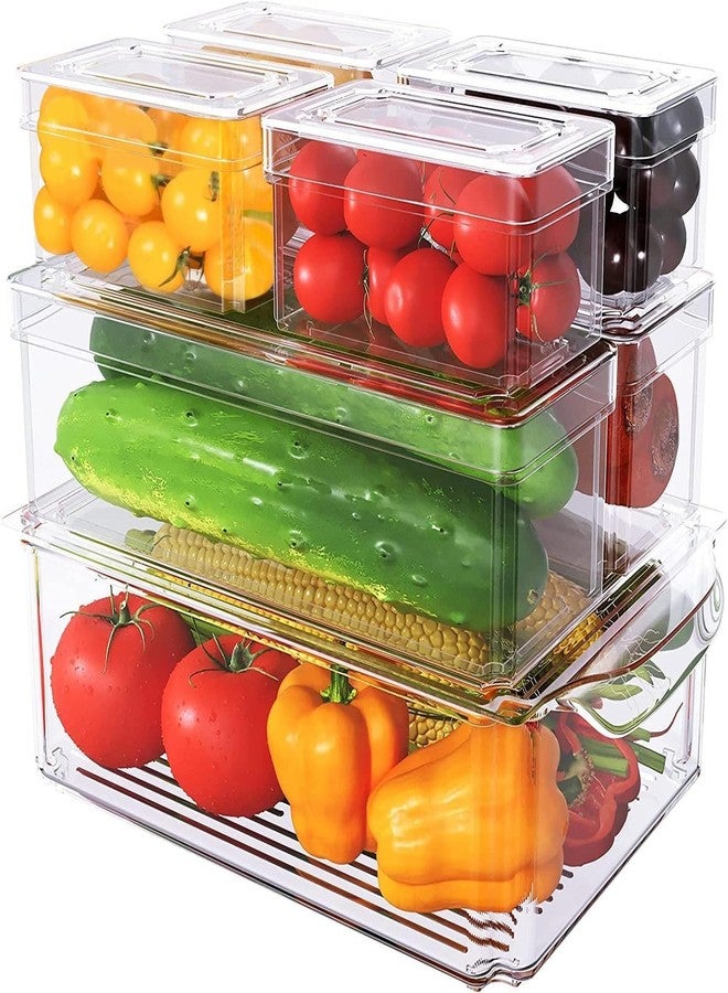 GOTIPRIDE Plastic 7 Pack Fridge Organizer, Stackable Refrigerator Organizer Bins With Lids, Bpa-Free Produce Fruit Storage Containers For Storage Clear For Food, Drinks, Vegetable Storage - Image 1