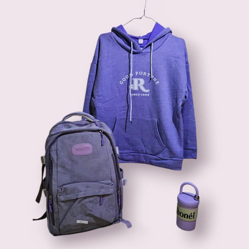 QUINTUS R Bundle - Purple GOOD FORTUNE Hoodie + Purple Backpack + Purple Mug - Image 1