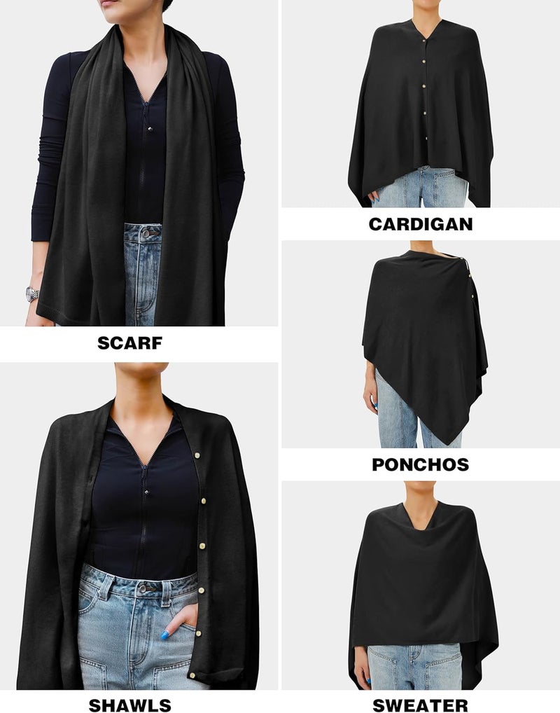 Puli Women's Versatile Knitted Shawls Scarf Poncho Sweater with Buttons Lightweight Spring Summer Fall Wraps - Image 3