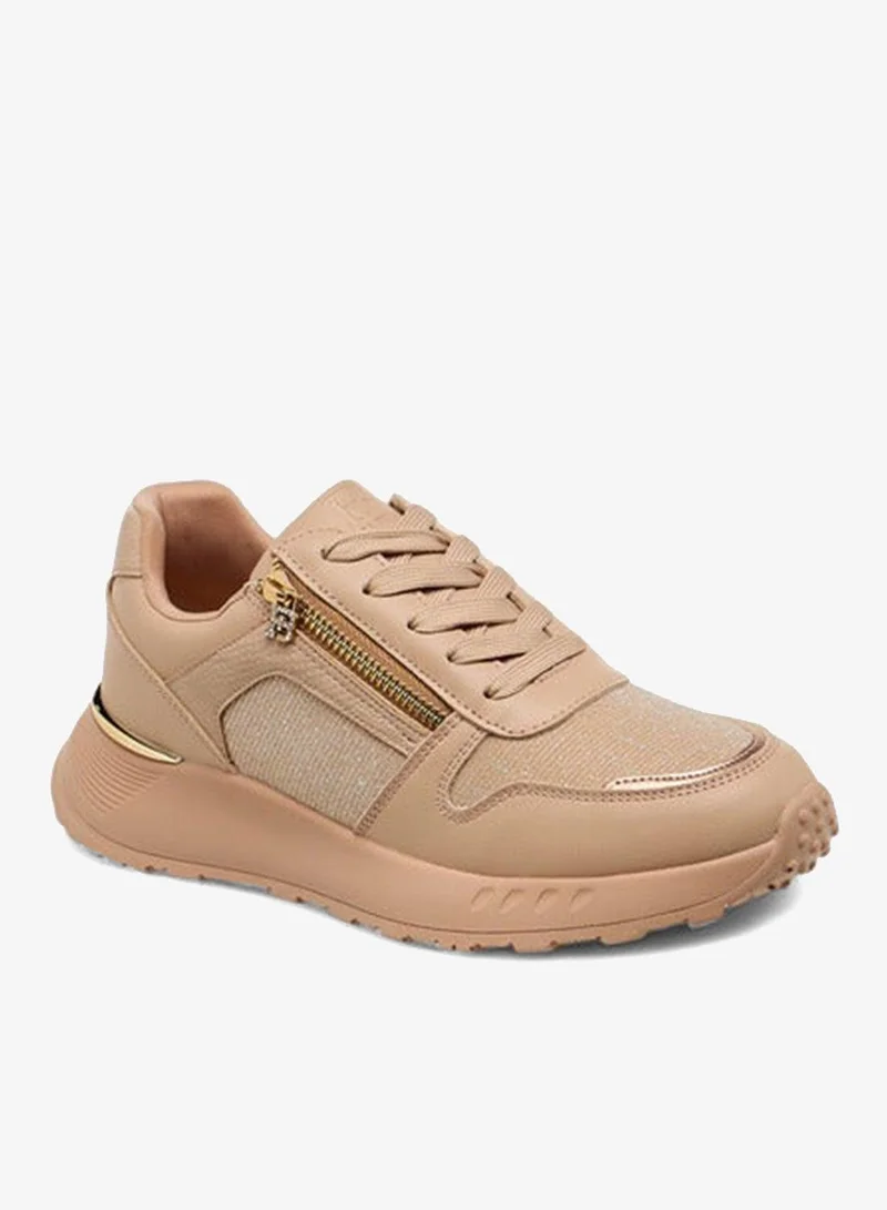 Flora Bella By Shoexpress Women's Glitter Panelled Sneakers with Lace-Up Closure