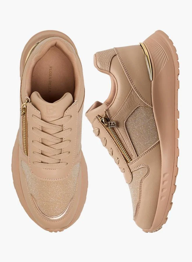 Glitter Panelled Sneakers With Lace-Up Closure