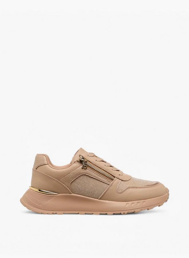 Flora Bella By Shoexpress PINK Glitter Panelled Sneakers With Lace-Up Closure for Women | Best Price UAE