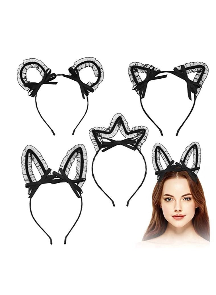 NIBEMINENT Headbands, Sweet Cat Ears Headband, Rabbit Hairbands, Thin Metal Bands with Cloth Wrapped Rubber, Crown Tiara Headpiece for Masquerade Party Birthday Headwear Cosplay (4Pcs) - Image 1