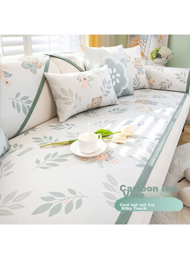 Avivi Ice Silk Sofa Cushion Cover, Summer Cooling Mat, Sofa Slipcover, Backrest And Armrest Towel, 70*70 Bear Garden Patter - Image 1