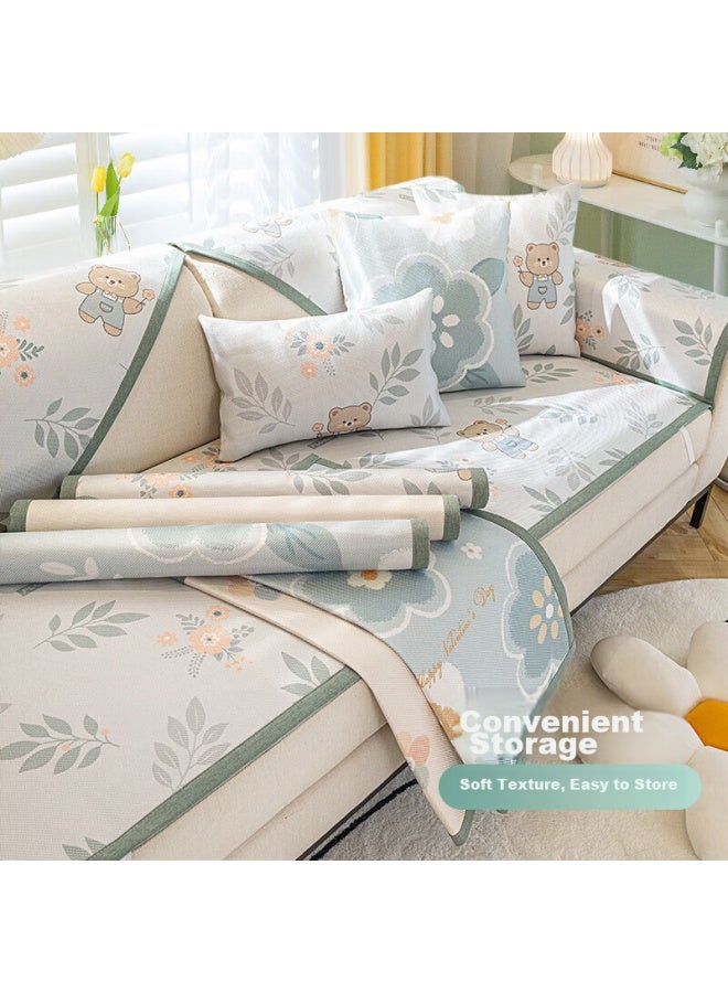 Avivi Ice Silk Sofa Cushion Cover, Summer Cooling Mat, Sofa Slipcover, Backrest And Armrest Towel, 70*70 Bear Garden Patter - Image 3