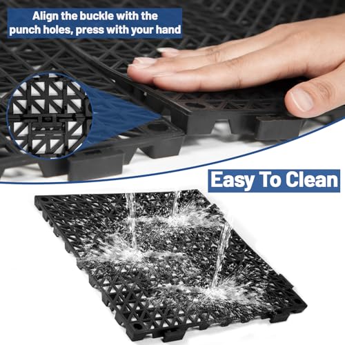Dingbaayee 12Pcs Drainage Interlocking Floor Tiles 11.8" x 11.8", Modular Interlocking Cushion Soft PVC Floor Non-Slip Splicing Waterproof Mat for Drain, Pool, Shower, Patio, Balcony, Bathroom, Kitchen, Yard - Image 5