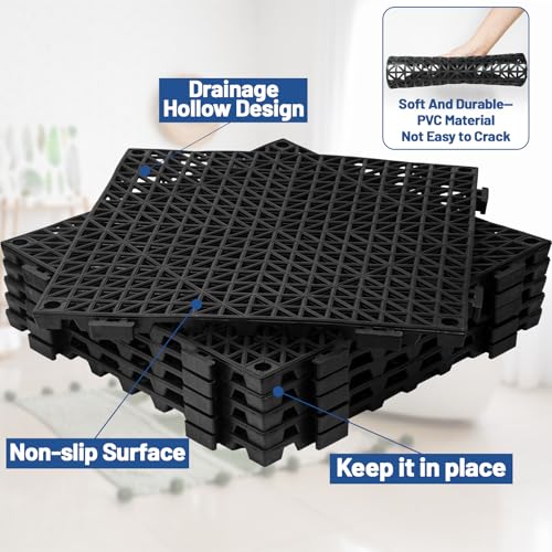 Dingbaayee 12Pcs Drainage Interlocking Floor Tiles 11.8" x 11.8", Modular Interlocking Cushion Soft PVC Floor Non-Slip Splicing Waterproof Mat for Drain, Pool, Shower, Patio, Balcony, Bathroom, Kitchen, Yard - Image 3