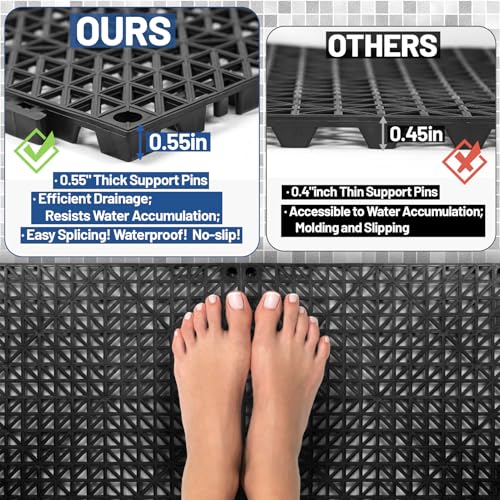 Dingbaayee 12Pcs Drainage Interlocking Floor Tiles 11.8" x 11.8", Modular Interlocking Cushion Soft PVC Floor Non-Slip Splicing Waterproof Mat for Drain, Pool, Shower, Patio, Balcony, Bathroom, Kitchen, Yard - Image 4