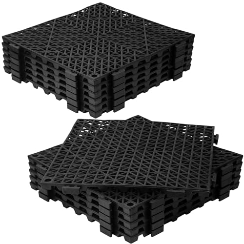 Dingbaayee 12Pcs Drainage Interlocking Floor Tiles 11.8" x 11.8", Modular Interlocking Cushion Soft PVC Floor Non-Slip Splicing Waterproof Mat for Drain, Pool, Shower, Patio, Balcony, Bathroom, Kitchen, Yard - Image 1