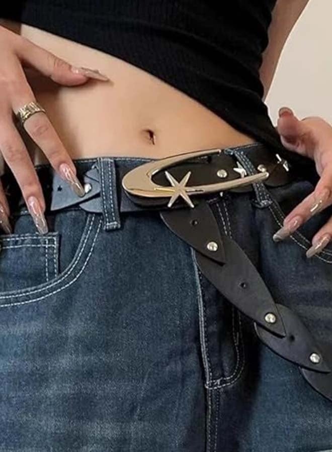 Star Studded Belt Y2k Belt Black Fashion Leather Belt Adjustable Vintage Waist Belt For Women Belt Suitable For Jeans Skirts - Image 3