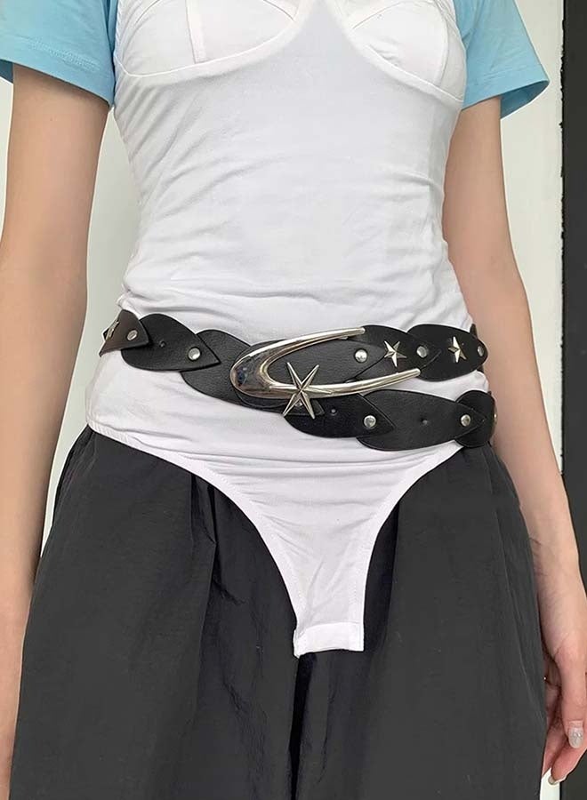 Star Studded Belt Y2k Belt Black Fashion Leather Belt Adjustable Vintage Waist Belt For Women Belt Suitable For Jeans Skirts - Image 1