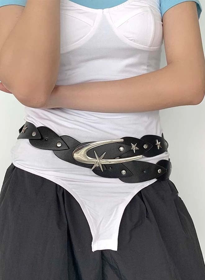 Star Studded Belt Y2k Belt Black Fashion Leather Belt Adjustable Vintage Waist Belt For Women Belt Suitable For Jeans Skirts - Image 4