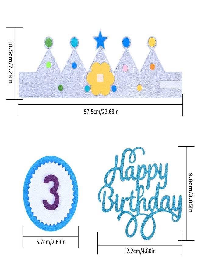 HexinYigjly Children's birthday crowns, changeable numbers 0-9, 3D stickers, fabric crown gifts for boys and girls, party decorations (blue) - Image 2