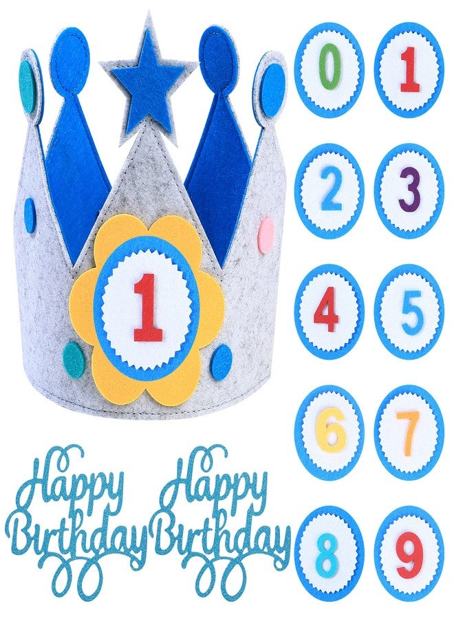 HexinYigjly Children's birthday crowns, changeable numbers 0-9, 3D stickers, fabric crown gifts for boys and girls, party decorations (blue) - Image 1
