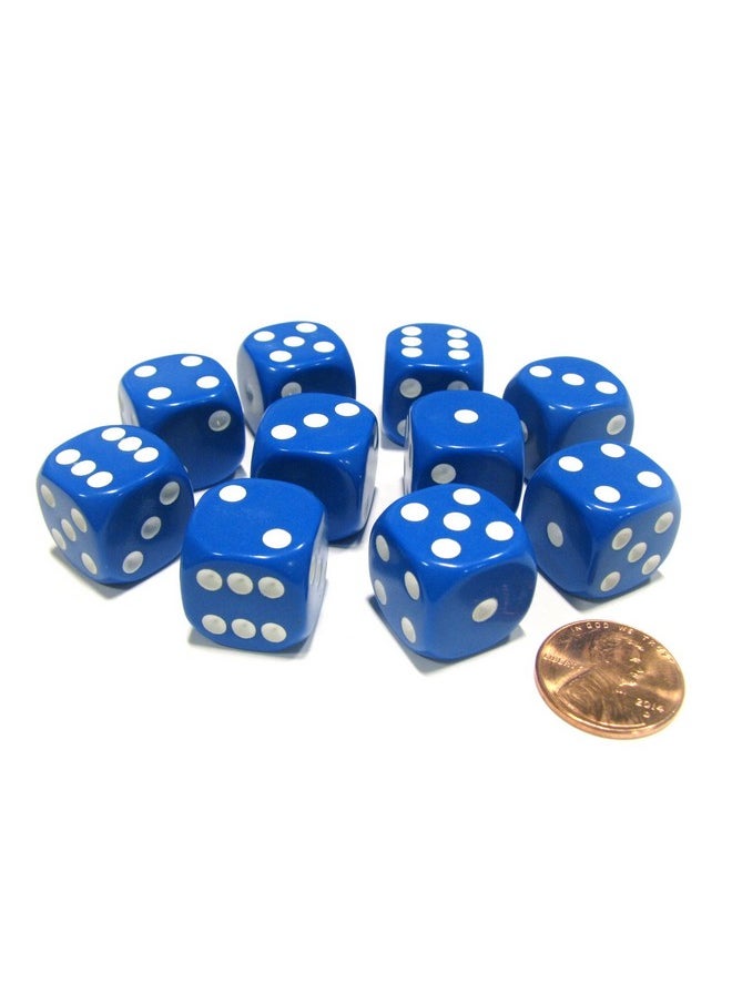 Koplow Games Koplow Games Set of 10 Six Sided Round Corner Opaque 16mm D6 Dice - Blue with White Pips  - Image 5