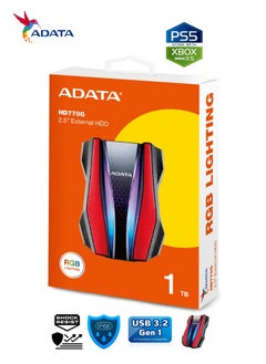 أداتا محرك الأقراص الصلبة المحمول ADATA HD770G RGB DURABLE 1TB HDD خارجي للألعاب مقاوم للماء والغبار | أحمر  - Image 2